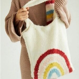 Free People Rainbow Fuzzy Tote Bag Cream Wool Blend Boho Shoulder Bag